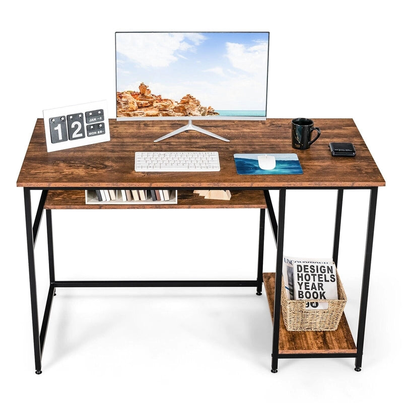 Industrial Computer Workstation Desk with Storage Shelf and CPU Stand-Rustic Brown