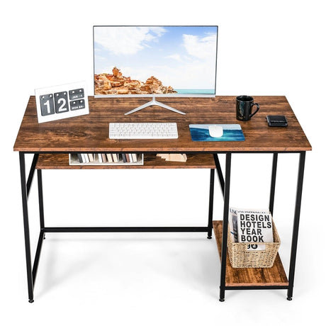 Industrial Computer Workstation Desk with Storage Shelf and CPU Stand-Rustic Brown