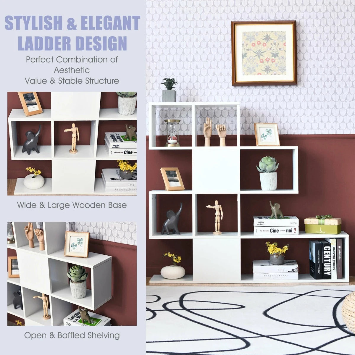 5-Tier Ladder Style Bookshelf for Books & Collections