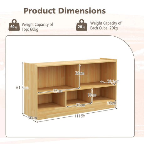 Kids 2-Shelf Bookcase 5-Cube Wood Toy Storage Cabinet Organizer-Beige