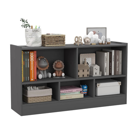 Kids 2-Shelf Bookcase 5-Cube Wood Toy Storage Cabinet Organizer-Gray