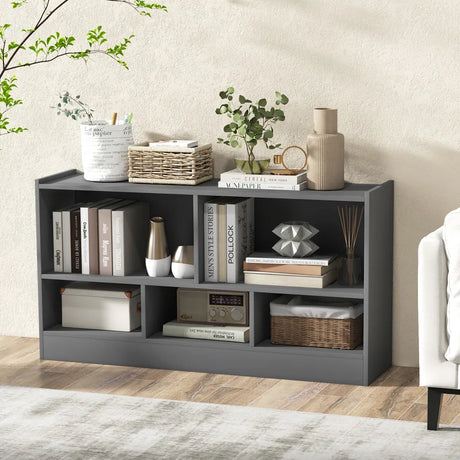 Kids 2-Shelf Bookcase 5-Cube Wood Toy Storage Cabinet Organizer-Gray