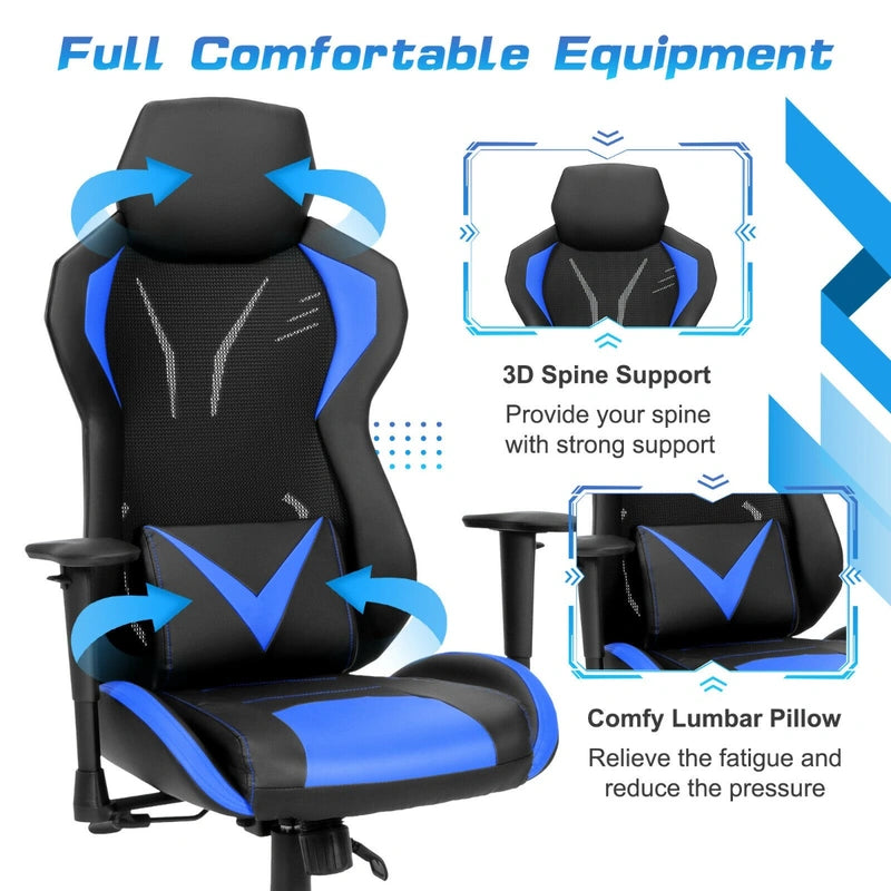 Ergonomic Gaming Chair with Tilting Function-Blue