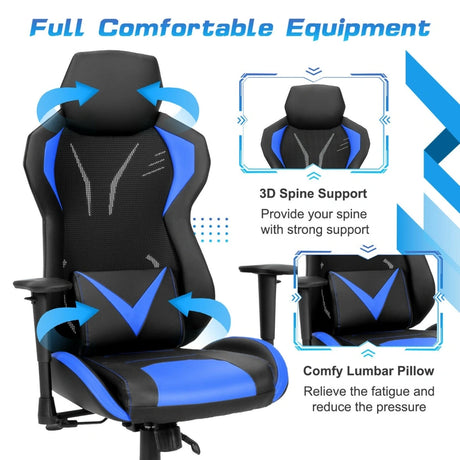 Ergonomic Gaming Chair with Tilting Function-Blue