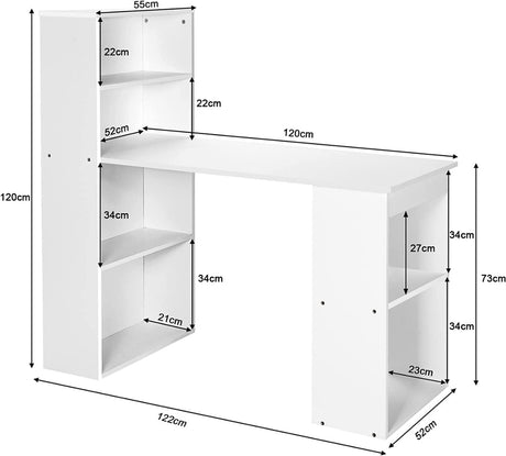 Modern 3-in-1 Wooden Computer Desk with 6-Tier Storage Bookshelves-White
