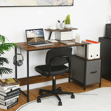 Computer Desk with Reversible Storage Drawer & Shelf