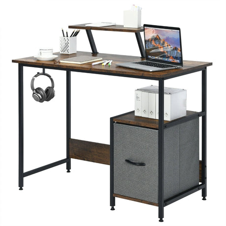 Computer Desk with Reversible Storage Drawer & Shelf