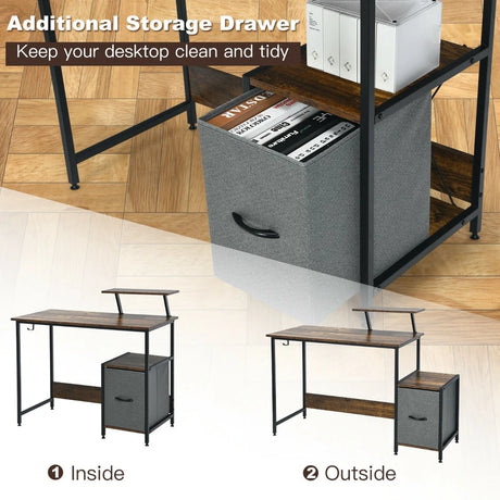 Computer Desk with Reversible Storage Drawer & Shelf