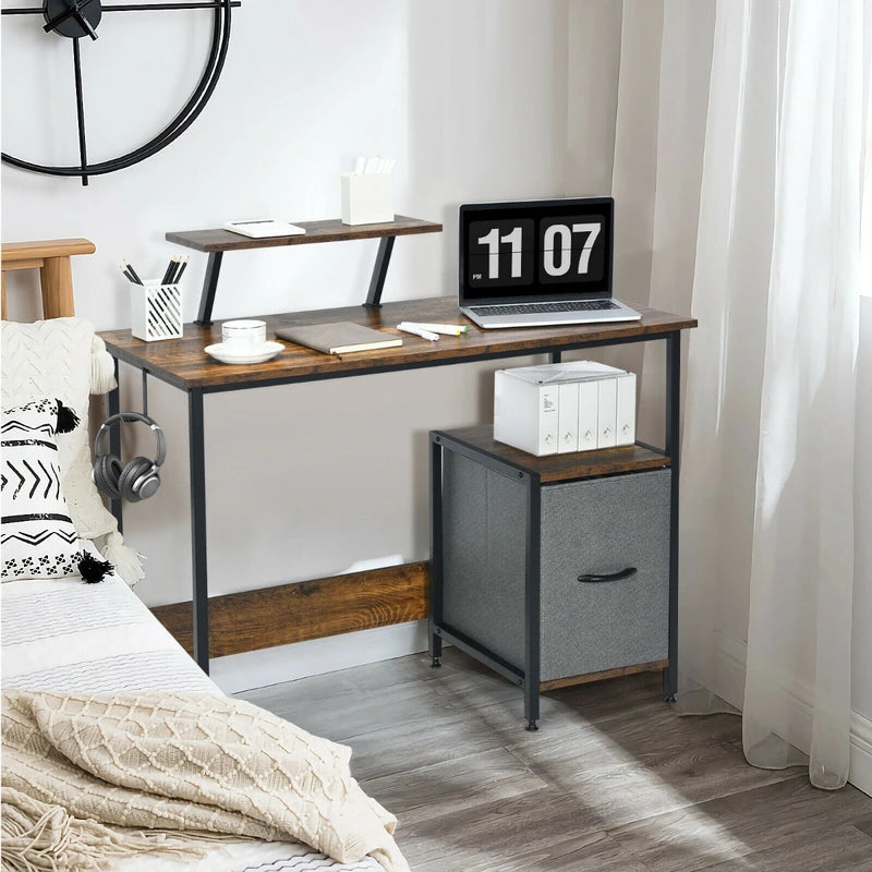 Computer Desk with Reversible Storage Drawer & Shelf