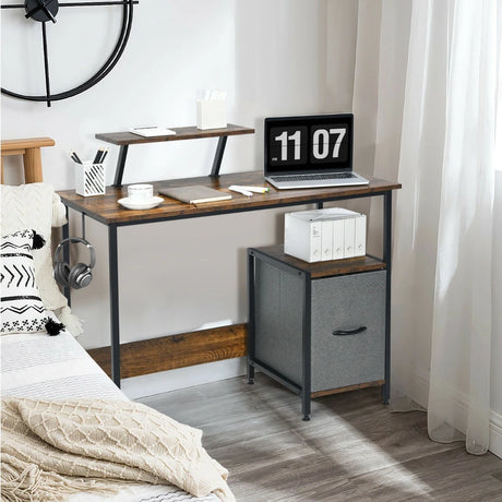 Computer Desk with Reversible Storage Drawer & Shelf