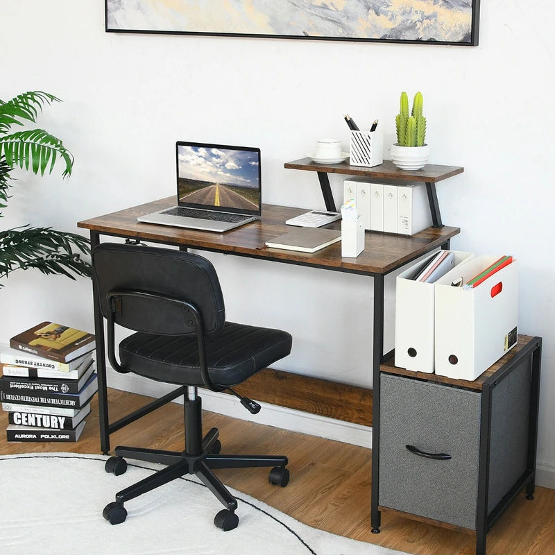 Computer Desk with Reversible Storage Drawer & Shelf