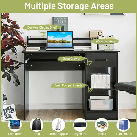 Computer Desk with 2-Tier Display Shelf for Home & Office
