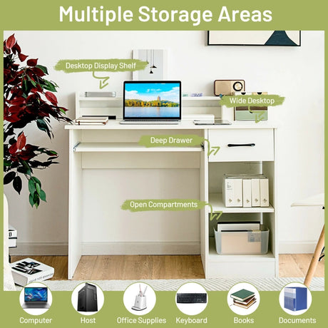 Computer Desk with 2-Tier Display Shelf for Home & Office