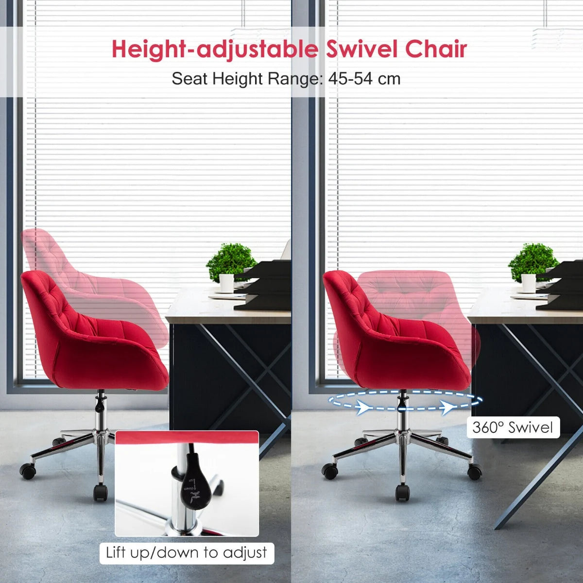 Velvet Leisure Armchair with Rolling Casters for Bedroom/Vanity/Office