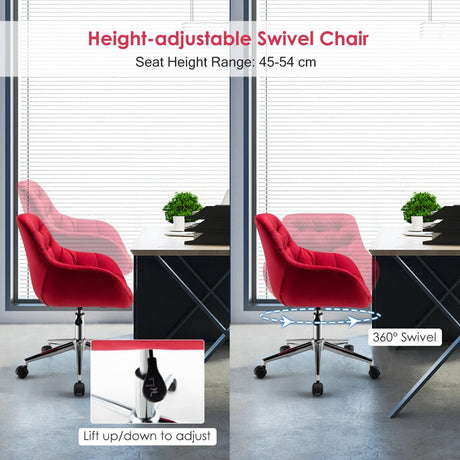 Velvet Leisure Armchair with Rolling Casters for Bedroom/Vanity/Office