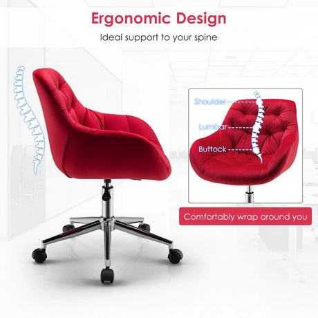 Velvet Leisure Armchair with Rolling Casters for Bedroom/Vanity/Office