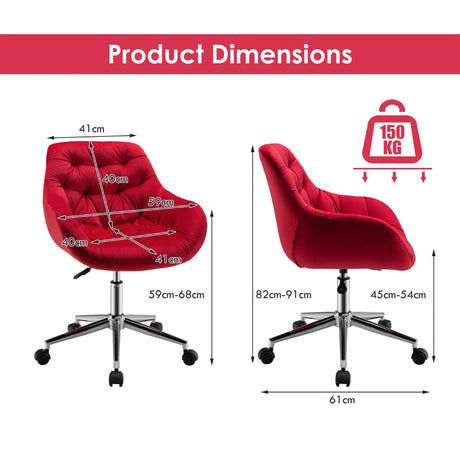 Velvet Leisure Armchair with Rolling Casters for Bedroom/Vanity/Office