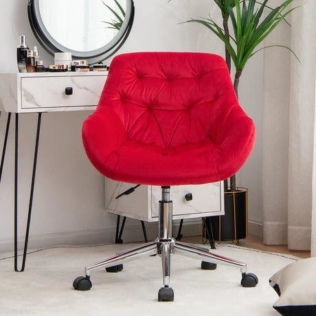 Velvet Leisure Armchair with Rolling Casters for Bedroom/Vanity/Office