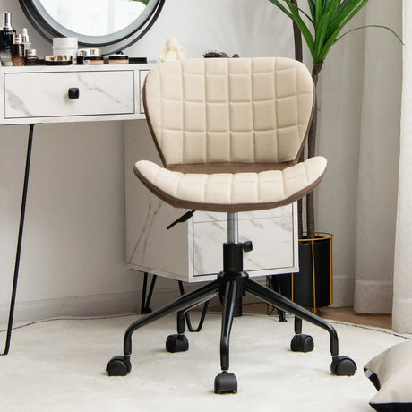 Swivel Leisure Chair with PU Leather for Study &amp; Office &amp; Vanity-Beige &amp; Brown
