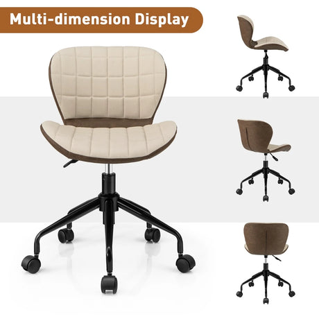 Swivel Leisure Chair with PU Leather for Study &amp; Office &amp; Vanity-Beige &amp; Brown