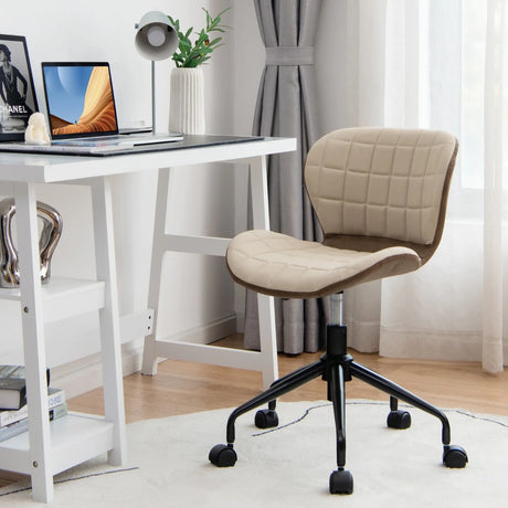 Swivel Leisure Chair with PU Leather for Study &amp; Office &amp; Vanity-Beige &amp; Brown