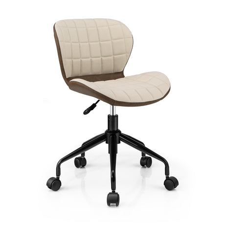 Swivel Leisure Chair with PU Leather for Study &amp; Office &amp; Vanity-Beige &amp; Brown