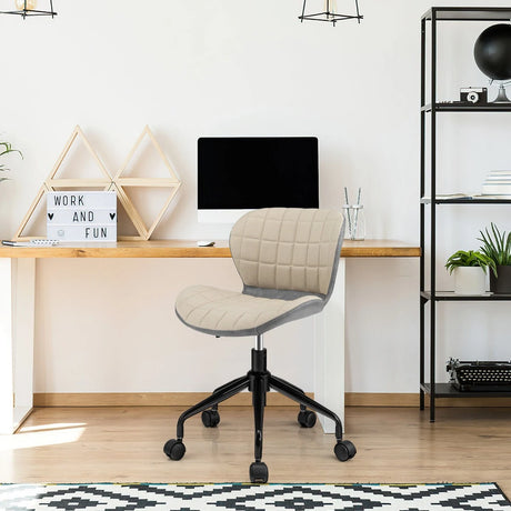 Swivel Leisure Chair with PU Leather for Study &amp; Office &amp; Vanity-Beige &amp; Gray