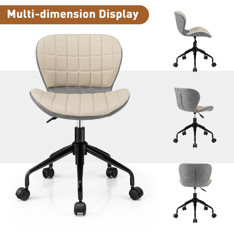 Swivel Leisure Chair with PU Leather for Study &amp; Office &amp; Vanity-Beige &amp; Gray