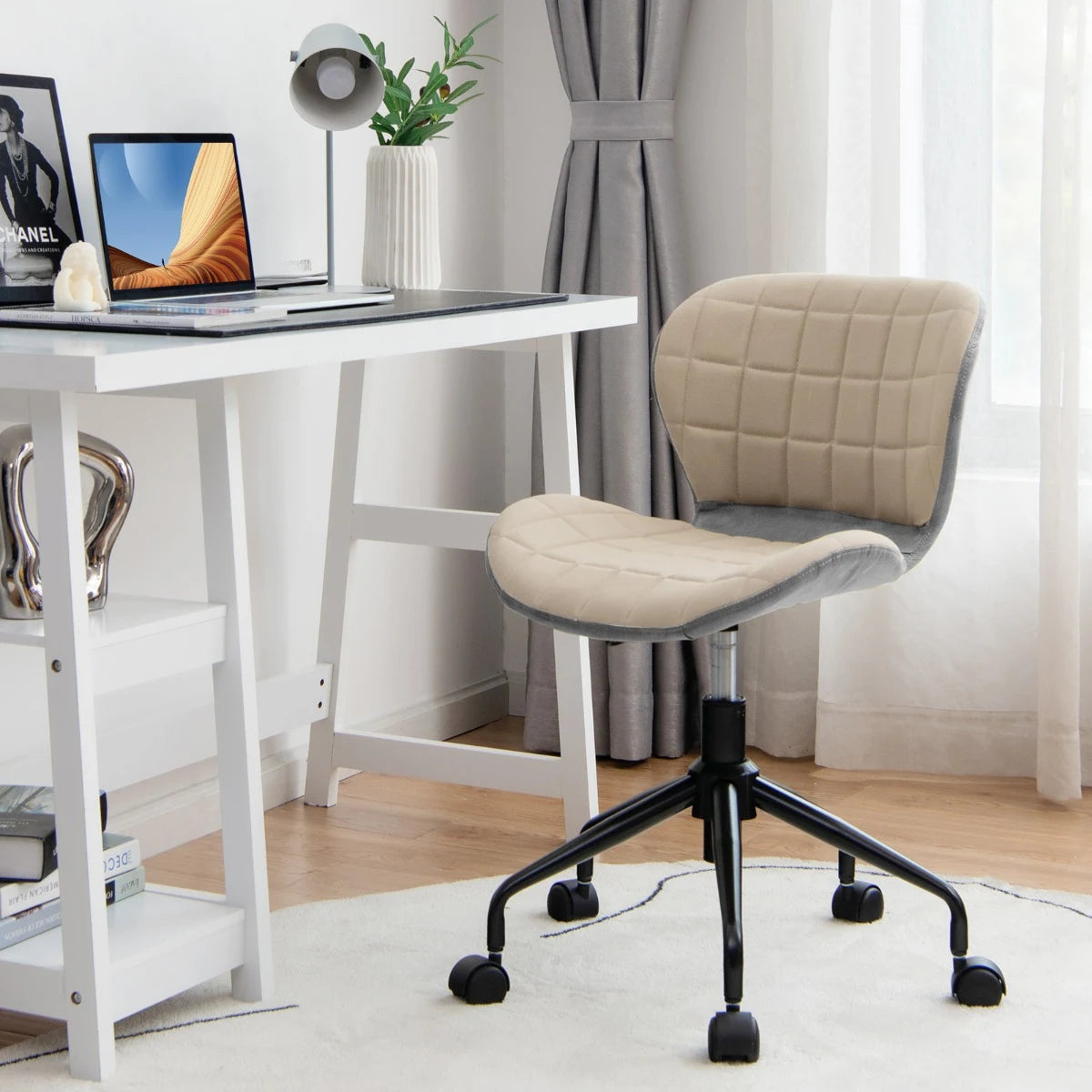 Swivel Leisure Chair with PU Leather for Study &amp; Office &amp; Vanity-Beige &amp; Gray