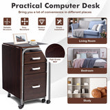 Folding Computer Laptop Desk Wheeled Home Office Furniture-Brown