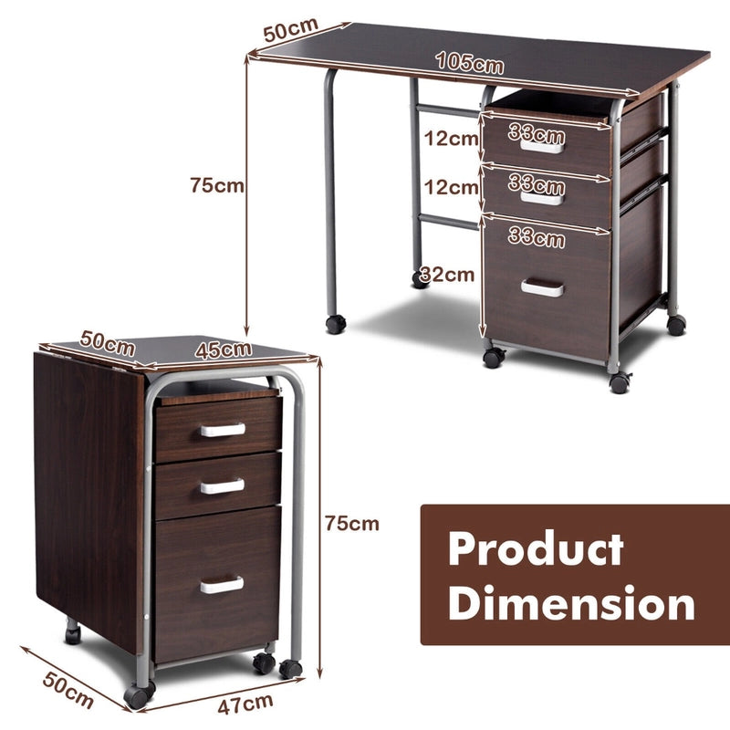 Folding Computer Laptop Desk Wheeled Home Office Furniture-Brown