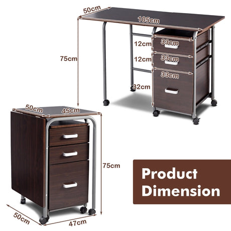 Folding Computer Laptop Desk Wheeled Home Office Furniture-Brown