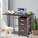 Folding Computer Laptop Desk Wheeled Home Office Furniture-Brown