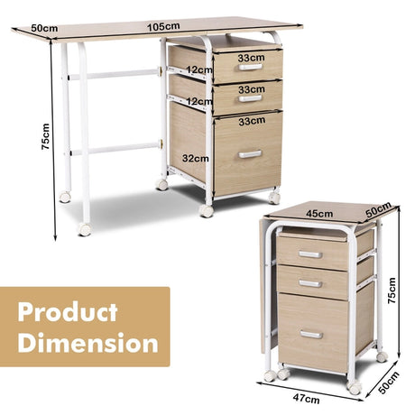 Folding Computer Laptop Desk Wheeled Home Office Furniture-Natural