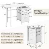 Home Office Folding Computer Laptop Desk Wheeled with 3 Drawers-White