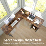 L-shaped Office Desk with Open Shelf &amp; 2-Tier Side Shelves-Coffee