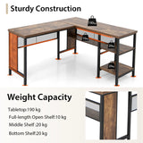 L-shaped Office Desk with Open Shelf &amp; 2-Tier Side Shelves-Coffee