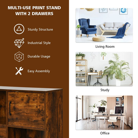 Home Office Mobile File Cabinet with 2 Drawers 2 Open Shelves and Door-Rustic Brown