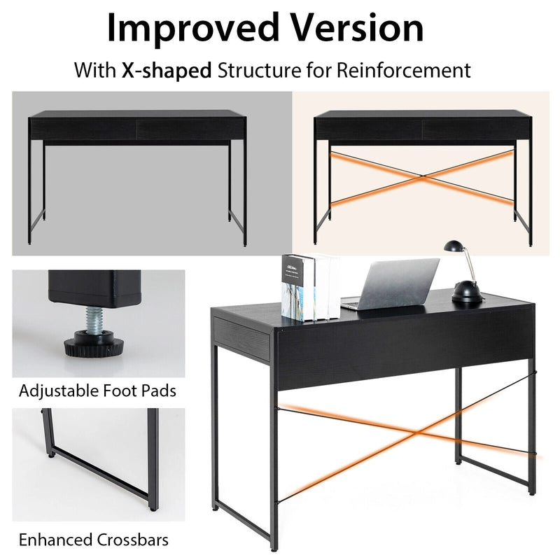 Computer Desk with 2 Drawers with Storage for Home Office