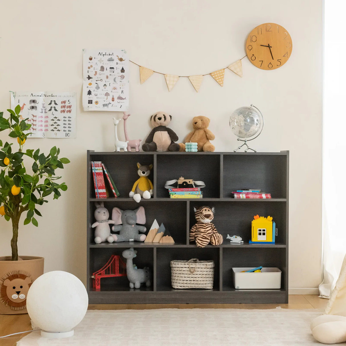 3-Tier Open Bookcase 8-Cube Floor Standing Storage Shelves Display Cabinet-Gray