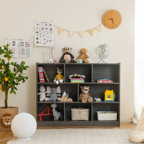 3-Tier Open Bookcase 8-Cube Floor Standing Storage Shelves Display Cabinet-Gray