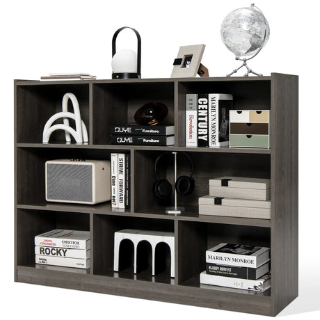 3-Tier Open Bookcase 8-Cube Floor Standing Storage Shelves Display Cabinet-Gray