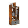 7-Tier Open-Back Bookshelf with Drawer-Rustic Brown