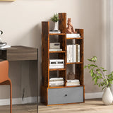 7-Tier Open-Back Bookshelf with Drawer-Rustic Brown