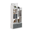 7-Tier Open-Back Bookshelf with Drawer-White