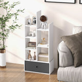 7-Tier Open-Back Bookshelf with Drawer-White
