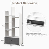 7-Tier Open-Back Bookshelf with Drawer-White