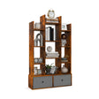 12-Tier Open-Back Freestanding Bookshelf with Drawer-Rustic Brown