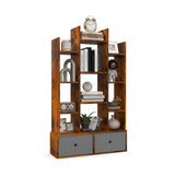 12-Tier Open-Back Freestanding Bookshelf with Drawer-Rustic Brown