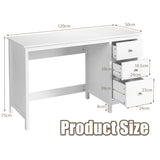3-Drawer Home Office Study Computer Desk with Spacious Desktop-White
